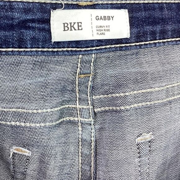 BKE Jeans Womens 36 X 33.5 Blue Curvy Fit High Rise Flare Stretch Crease Whisker - Picture 7 of 9